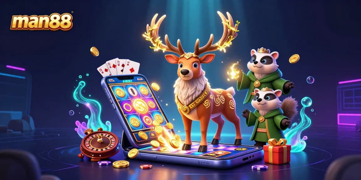 man88 illustrates critical winning strategies with vibrant slots and casino gaming elements.