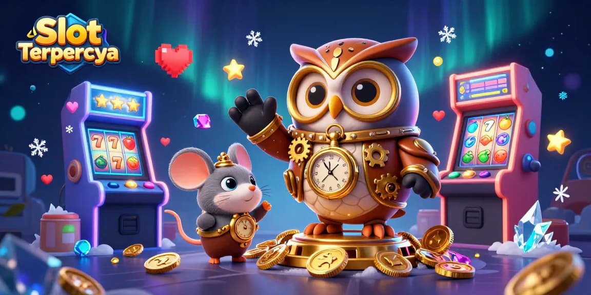 Engage with Slot Terpercaya through a vibrant 3D casino illustration featuring dynamic slot machines and colorful gaming elements.