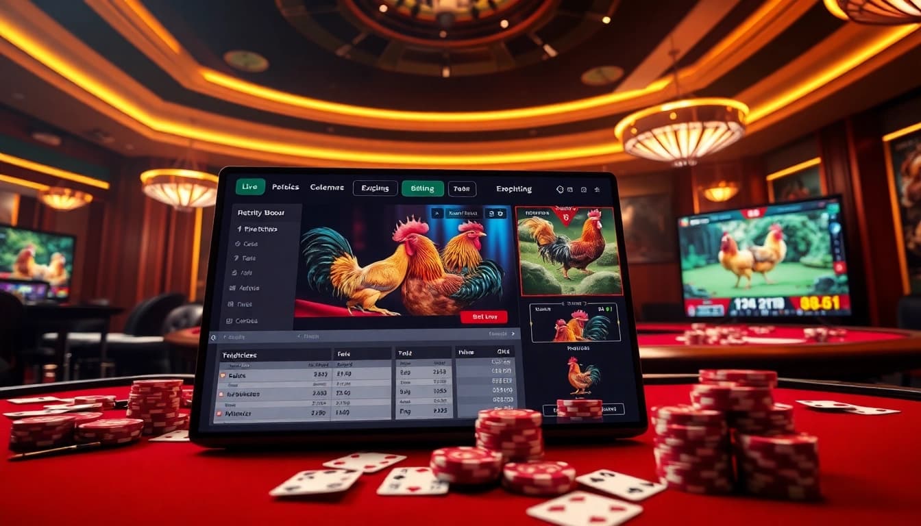 Engaging scene of SV388 đá gà showcasing live betting and excitement in a vibrant online casino environment.