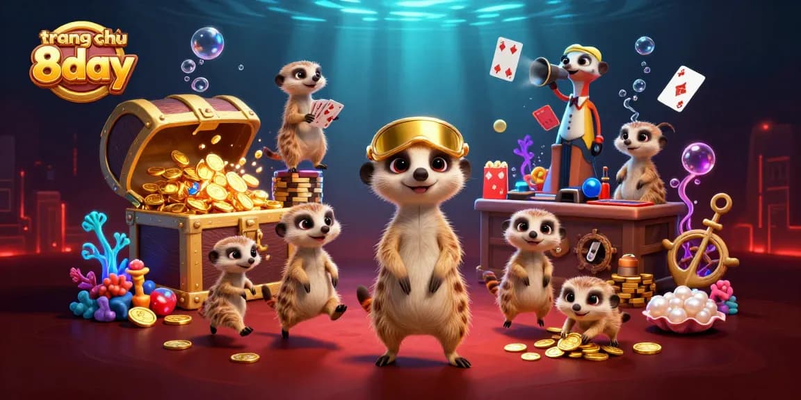 Experience the lively scene at trang chủ 8day with meerkats managing a vibrant casino operation bursting with excitement.