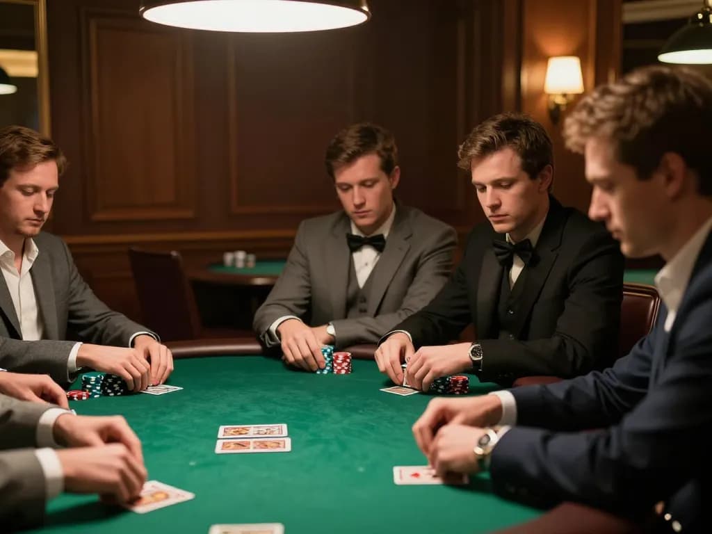 Tải vin88 and enjoy engaging poker games with players focused on their strategy in an upscale casino setting