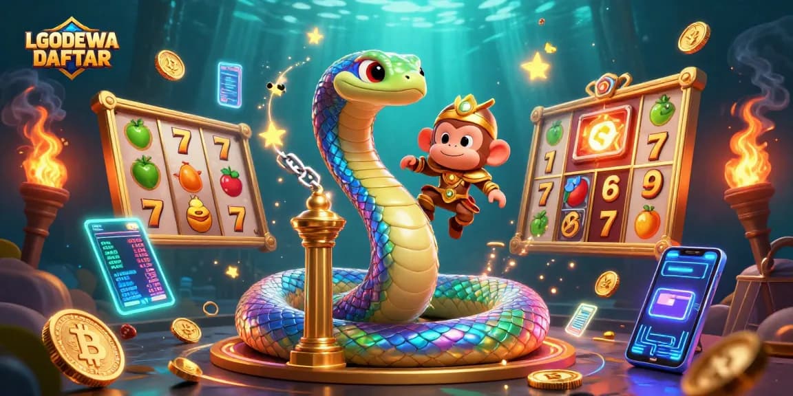 Experience thrilling gaming with LGODEWA DAFTAR featuring vibrant characters and slot elements.