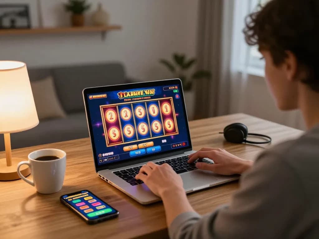 Engaging online gaming experience with MB66 slots on screen of a laptop in cozy home setting