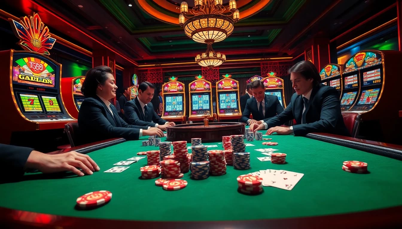 Experience the excitement of tg88 with vibrant casino tables and avid gamblers.