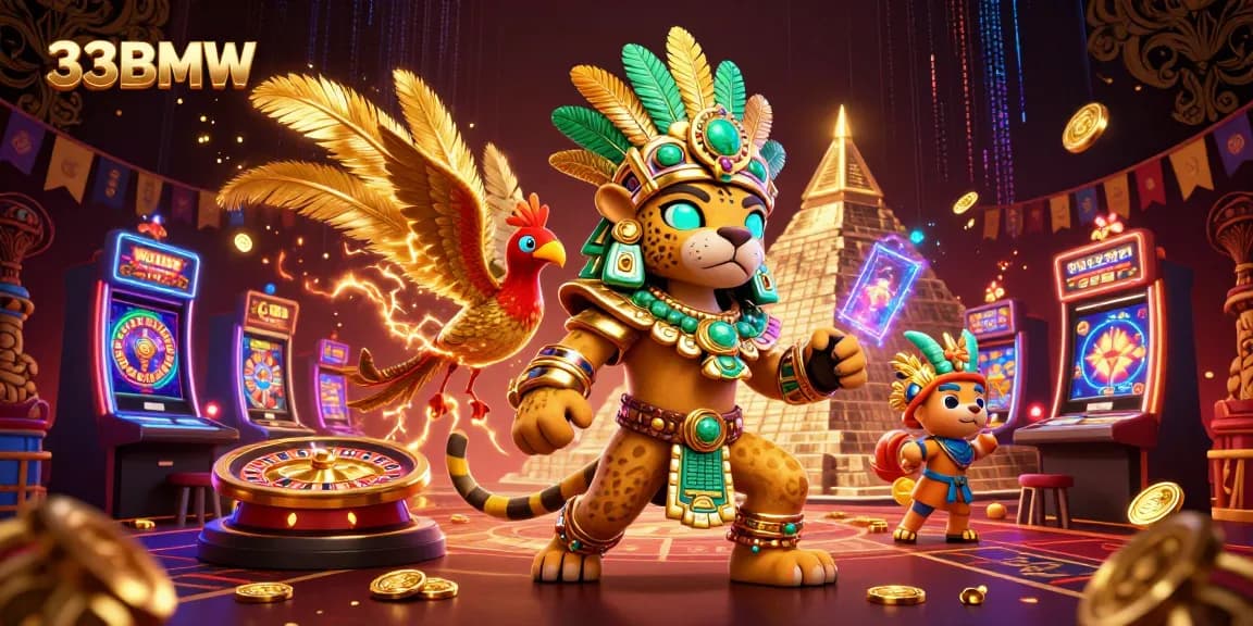 Engage in vibrant gaming action at 33BMW with exciting casino elements and detailed characters.