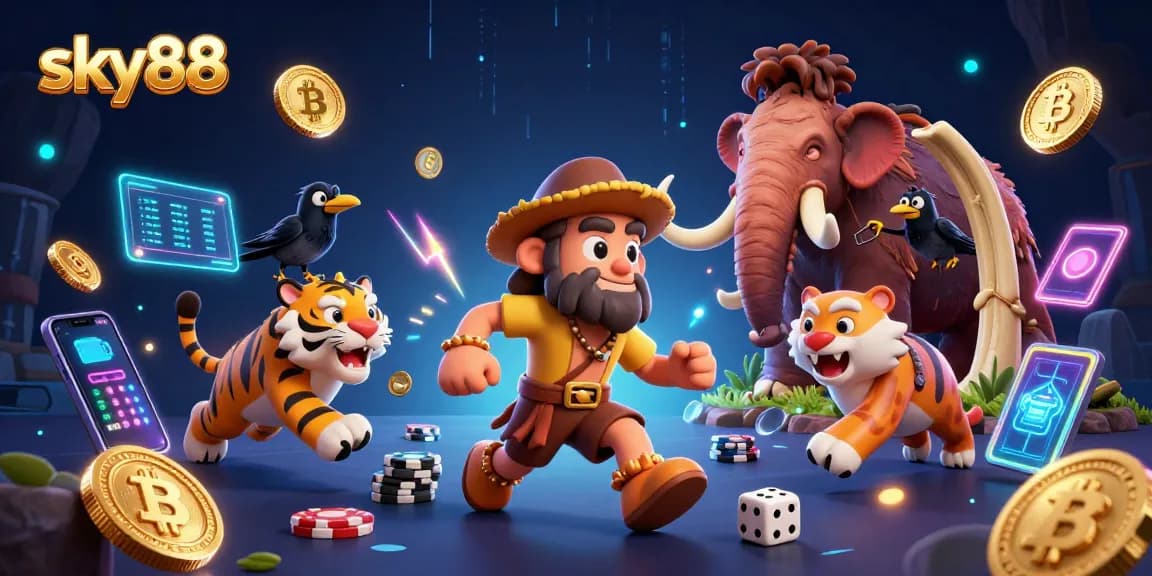 Join the adventure at sky88 as the caveman and sabertooth run their prehistoric casino filled with crypto elements.