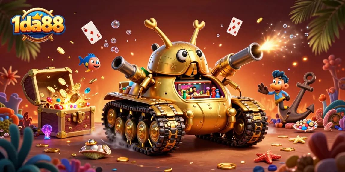 Experience thrilling casino action in 1da88 with a vibrant 3D illustration of a golden beetle tank.