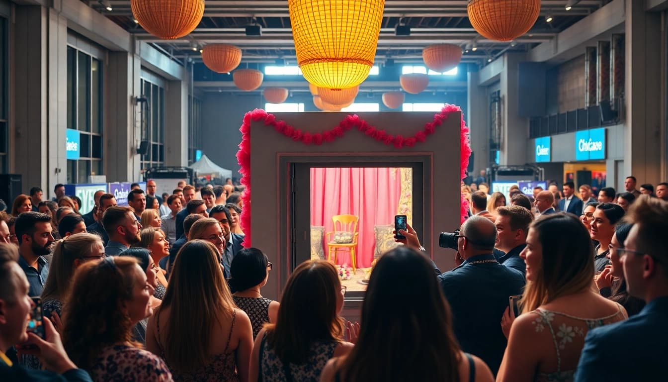 Enjoying a lively photo booth rental chicago experience at an energetic event.