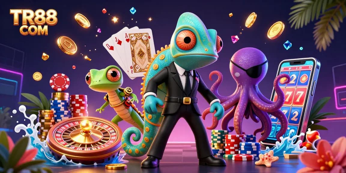 Spin winning reels at TR88 COM with vibrant 3D casino characters in an exciting gaming scene.