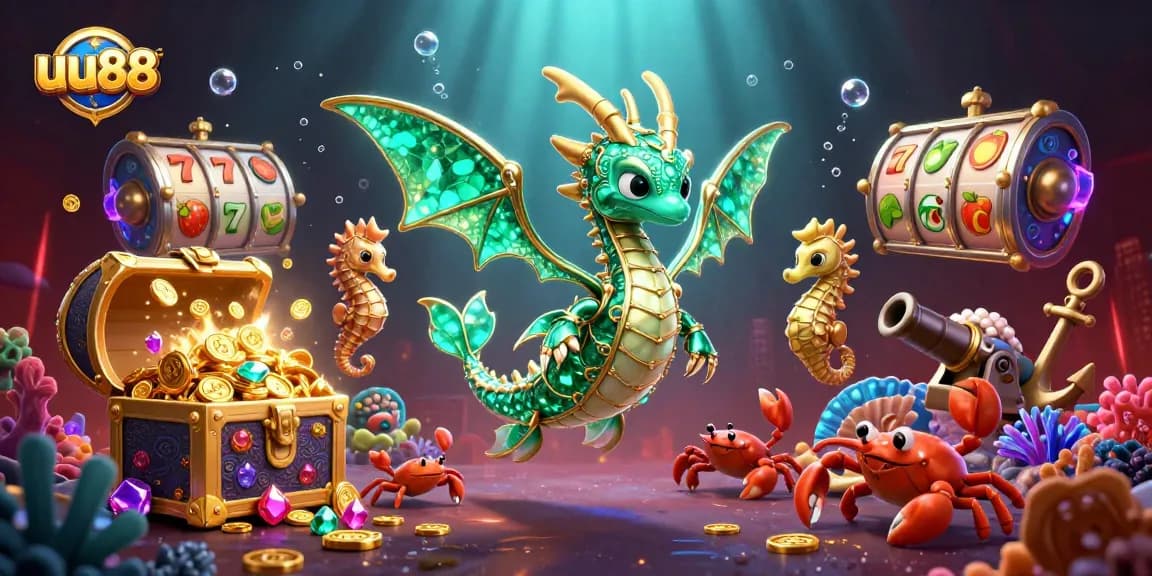 Explore the exciting underwater realm of uu88 with a vibrant sea dragon and treasure!