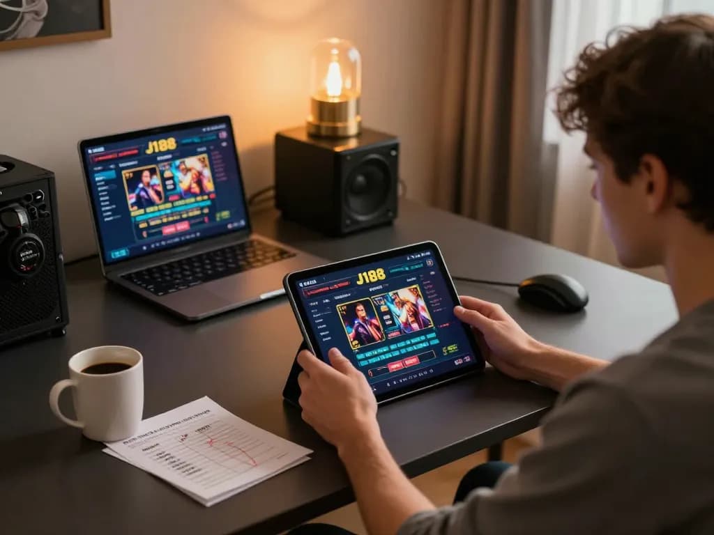 Engaging gameplay on the J188 casino app during an at-home gaming session with notes and strategies.