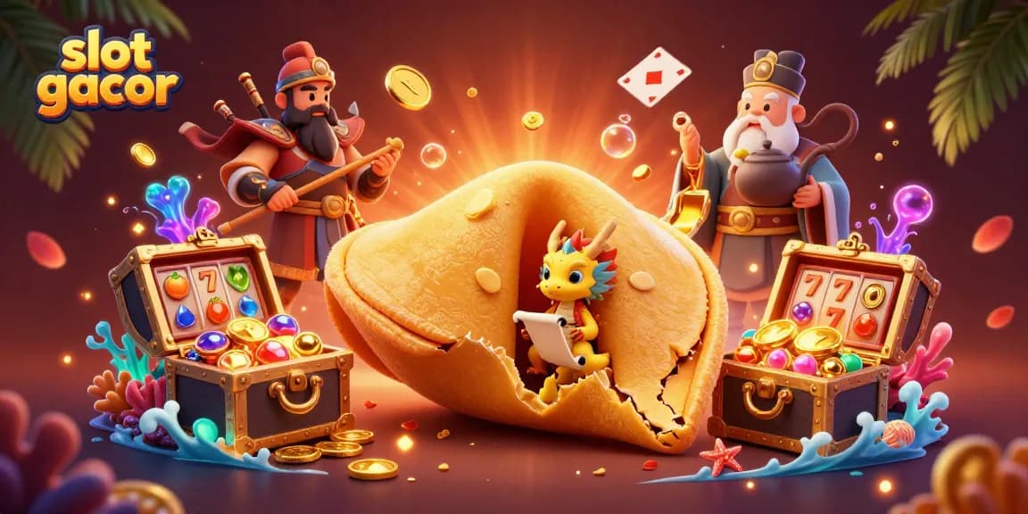 Experience the thrill of slot gacor with a magical golden fortune cookie and enchanting elements.