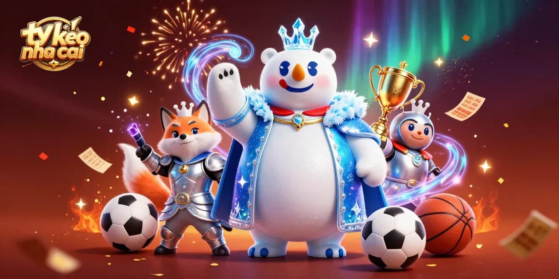 The polar bear king and snow fox companion celebrate sports betting with an avalanche of ty le keo nha cai actions and symbols.