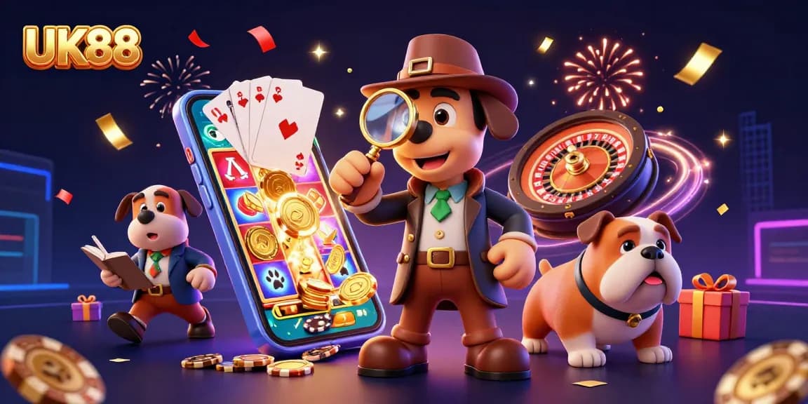 UK88 reveals hidden treasures as a detective duo discovers poker chips and slot games amidst the festive atmosphere.