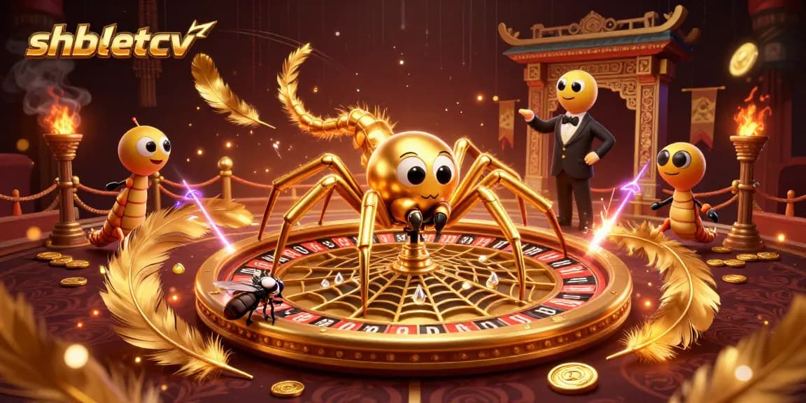 Spin chances at shbetcv with a casino-themed illustration featuring a spider casino web and animated characters.