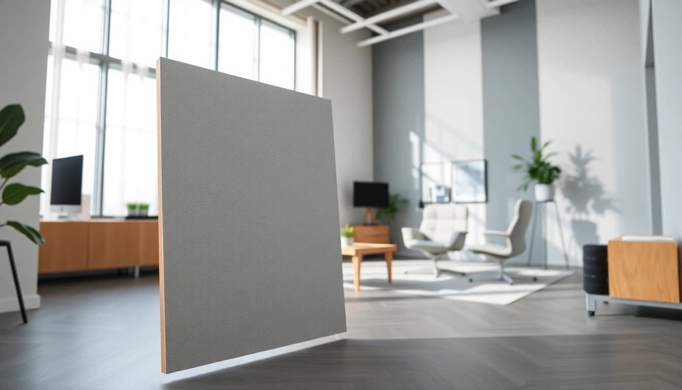Showcasing sound and vibration control products in a professional office setting with modern aesthetics.