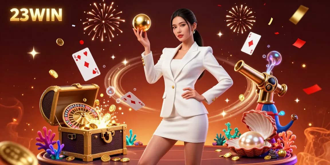 Experience the thrill of 23WIN with this vibrant 3D casino illustration showcasing unique gaming elements.