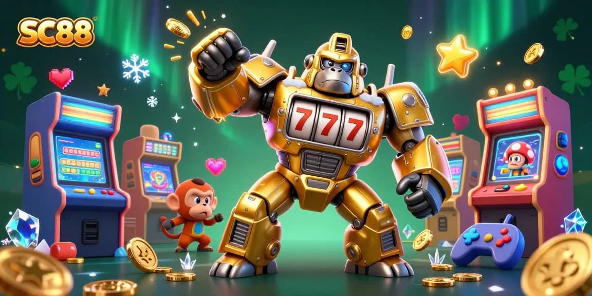 Win big at SC88 with a dynamic 3D scene of a gorilla mech and gameplay elements bringing excitement to life.