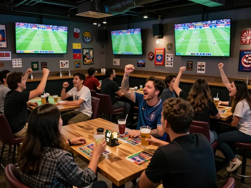 Fans celebrating during World Cup 2026 matches while placing bets at a sports bar