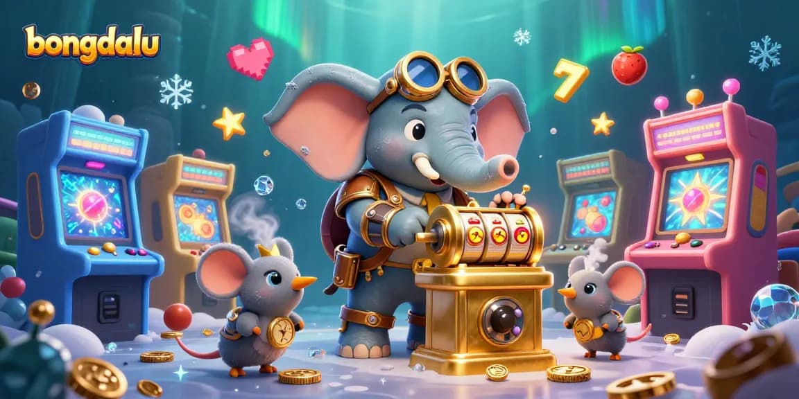 Engage with bongdalu’s thrilling gaming adventure featuring a steampunk elephant at a vibrant slot machine.