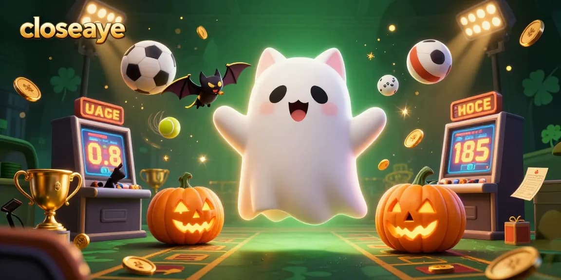 Experience thrilling bets with closeaye's dynamic ghost cat and sports elements in a haunted casino.
