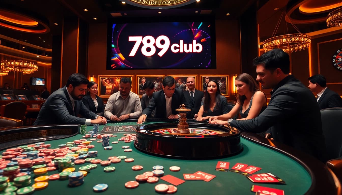Exciting gameplay at 789club casino with vibrant poker chips and roulette wheel.