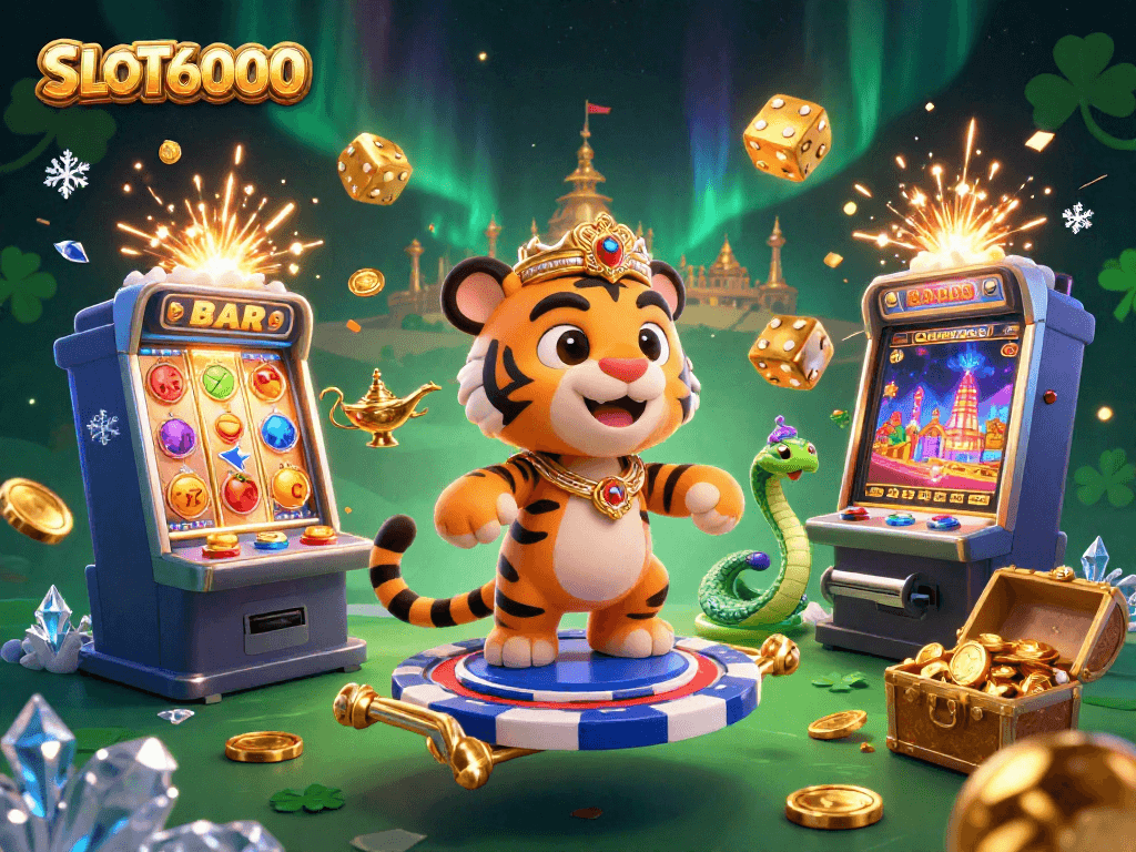 Play SLOT6000 and experience a thrilling jackpot with vibrant casino graphics.