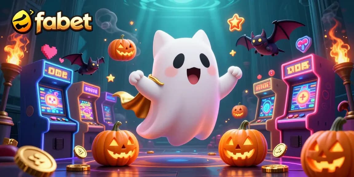 fabet ghost cat floating through a haunted casino mansion, surrounded by vibrant gaming elements and atmosphere