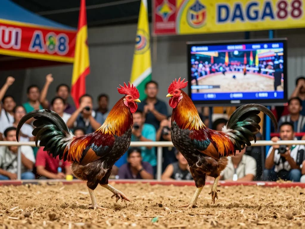 Enjoying the thrilling trực tiếp đá gà 88 experience with vibrant arena and cheering crowd