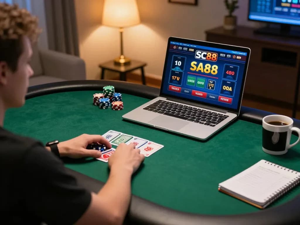 Engaging with the sc88 casino online platform during an exciting poker game session.