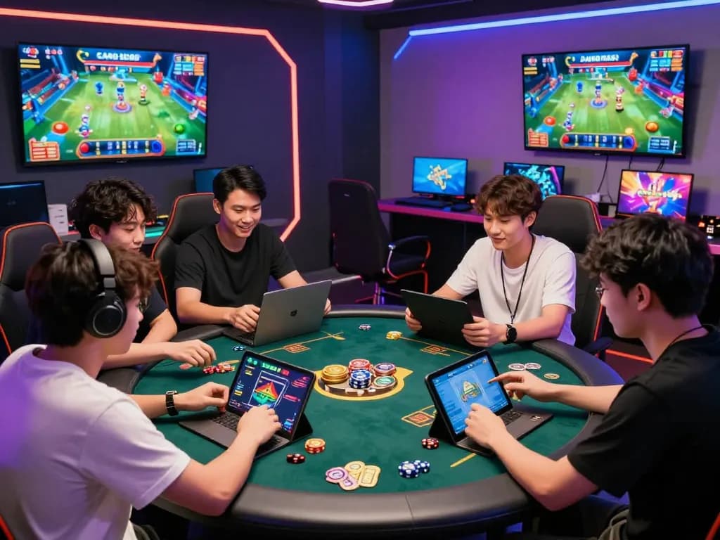 Exciting Game bài hubet88 gaming session showcasing diverse players in a colorful room.