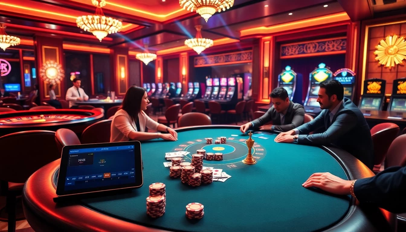 High-stakes poker game scene highlighting the excitement of 8kbet, luxurious setup with chips and cards.
