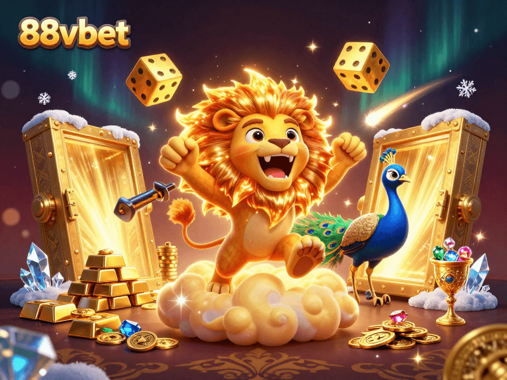 Join the excitement at 88vbet with vibrant gambling elements and treasures illustrated.