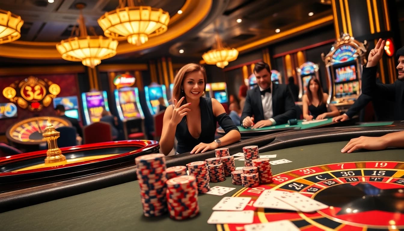 Experience the thrill of new88 at a luxurious casino table with vibrant chips and cards.