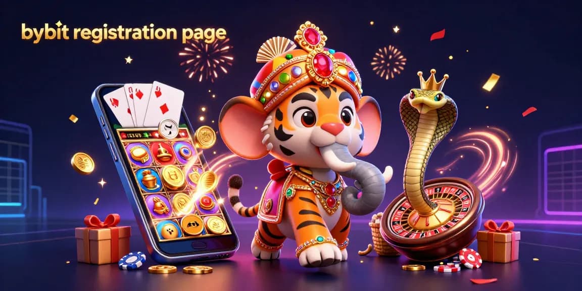 Experience the excitement of the bybit registration page with a vibrant 3D casino scene filled with animated characters and game elements.