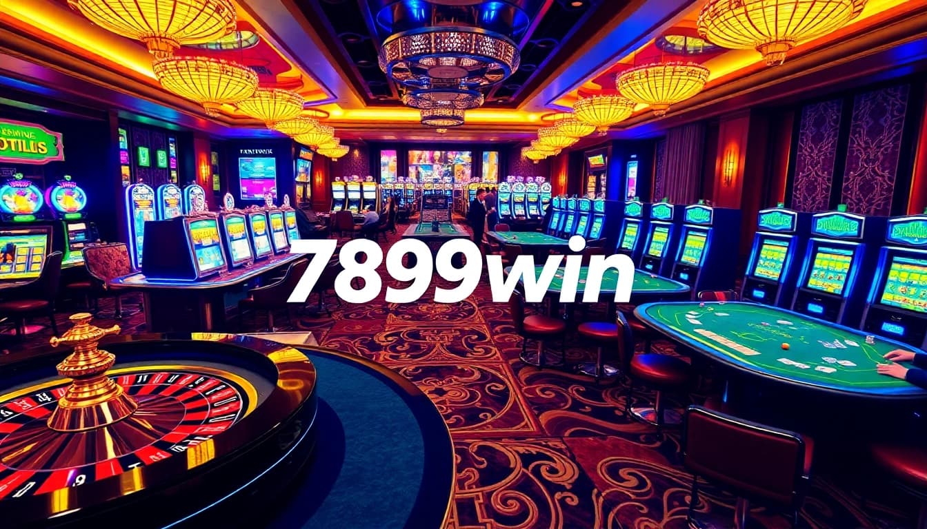 Players enjoying thrilling games at 789win casino with vibrant slot machines and roulette tables.