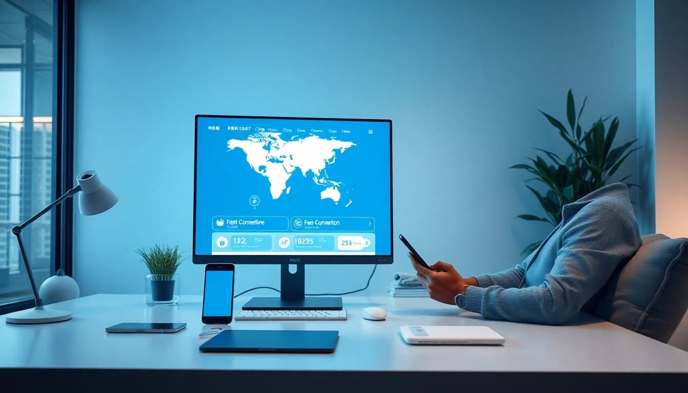 快连下载 displayed on a modern desktop in a tech-savvy workspace.