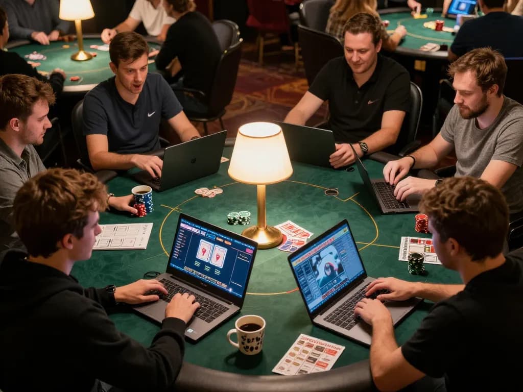 Players immersed in online poker at gk88 uk net with warm ambient lighting enhancing the atmosphere.