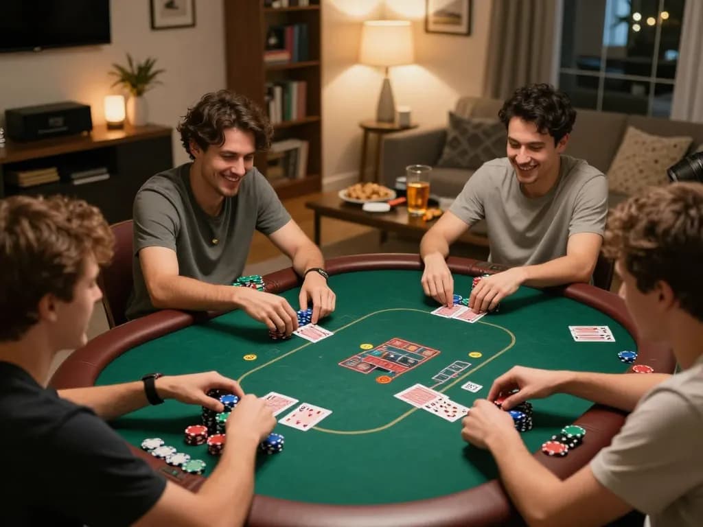 Thưởng thức một ván bài poker sôi nổi cùng bạn bè đồng thời thảo luận về Liên kết 12bet và các chiến lược cá cược.