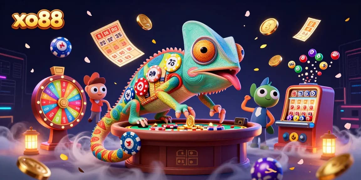 Experience the thrill and excitement of xo88 casino with a vibrant 3D illustration featuring dynamic game elements.