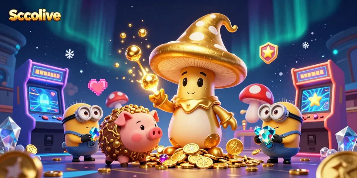 Socolive transforms gaming magic as a golden mushroom wizard and treasure-seeking pig bring luck into play.