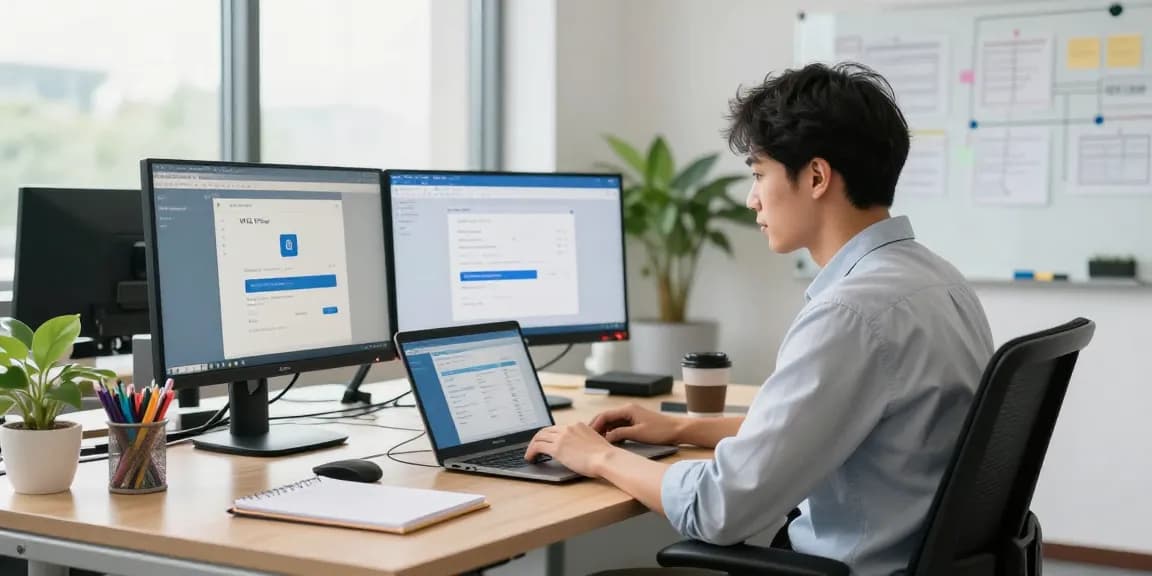 Download WPS Office from a professional workspace with a user engaging with technology and progress display.
