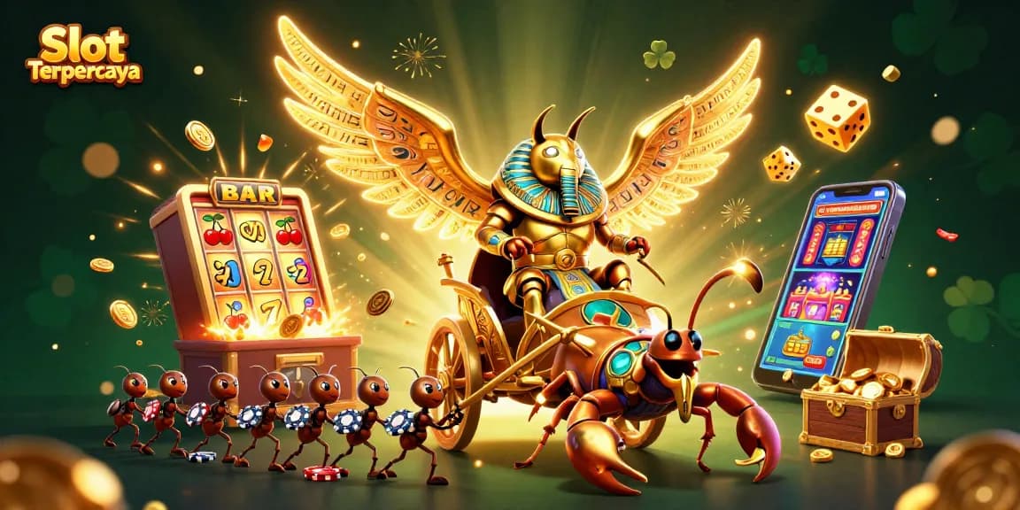 Experience adventure with Slot Terpercaya in a vibrant casino scene filled with winning symbols.