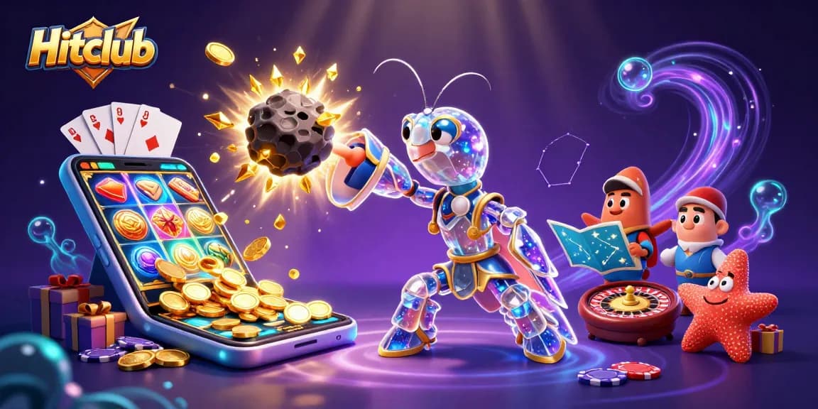 Hitclub showcases thrilling gaming with a cosmic samurai shrimp and vibrant slot games.