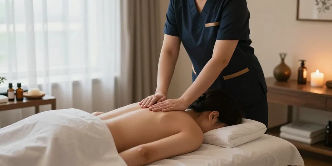 Soothing 서울출장안마 session with a professional therapist in a serene home environment.