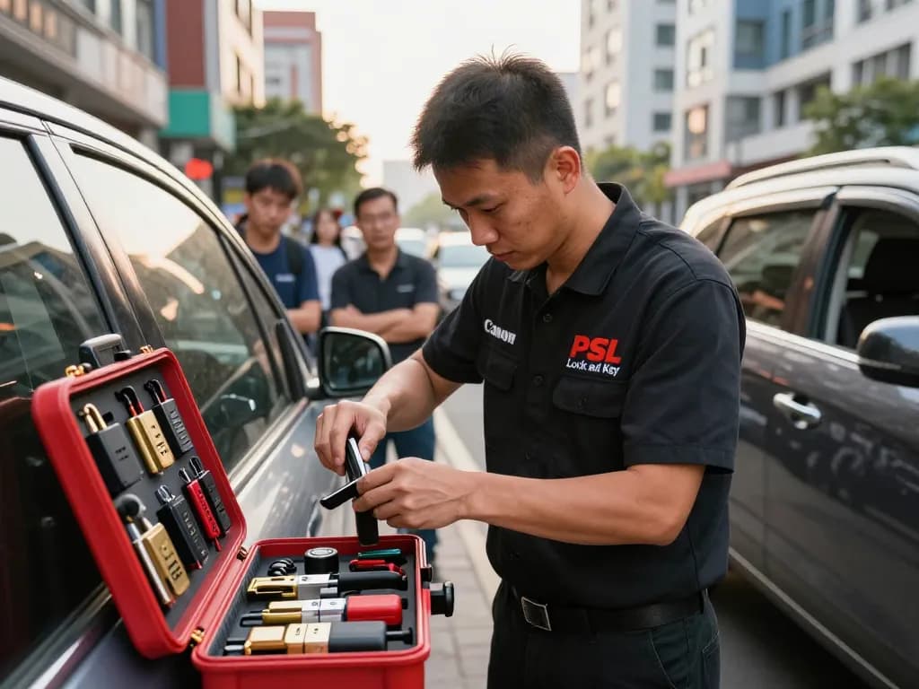 Expert locksmith providing emergency services for PSL Lock and Key in an urban environment.