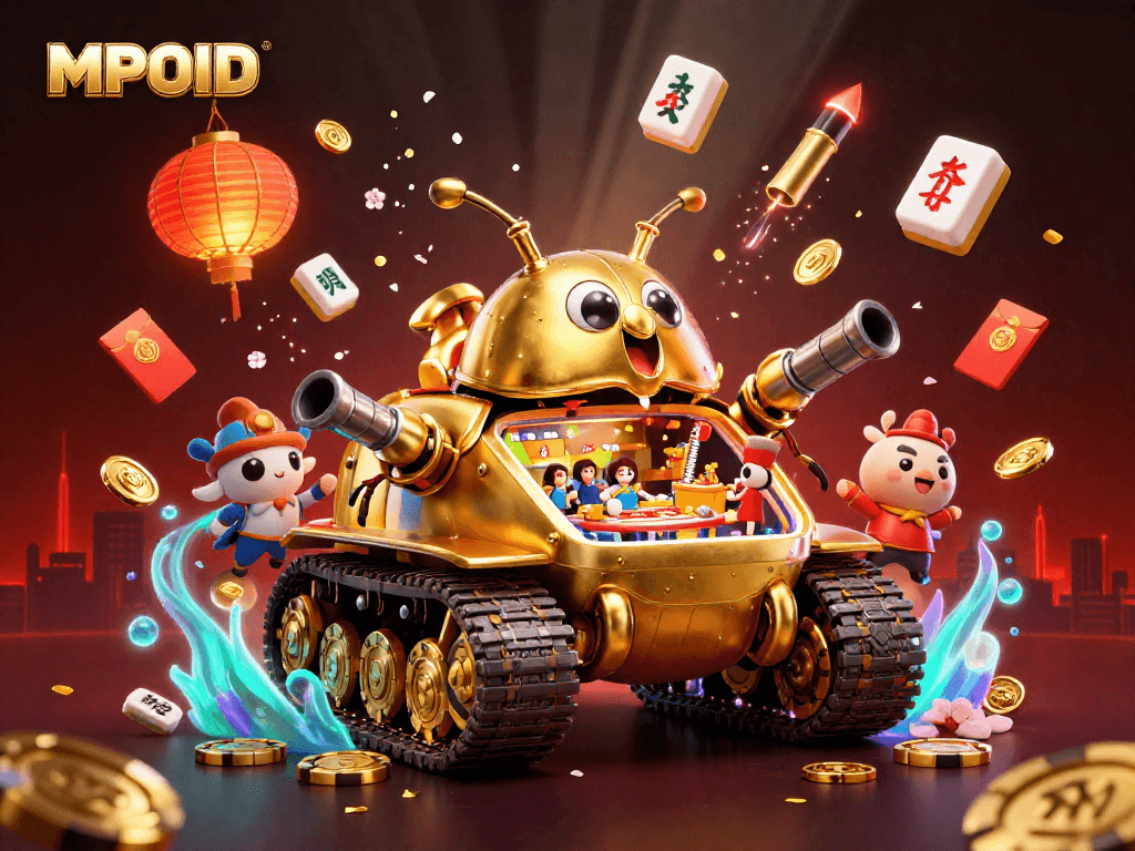Play at MPOID's exciting casino with a golden beetle tank revealing a vibrant gaming environment.