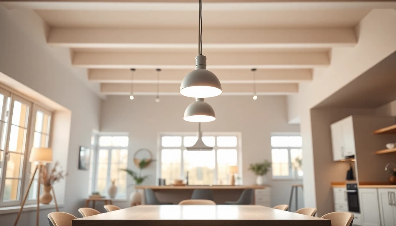 Shop ModernLighting with elegant LED fixtures in a stylish dining space with natural light.