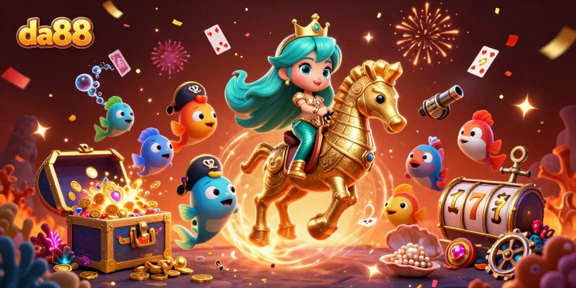 Experience the thrill of da88 as the mermaid princess dives into the casino sea, surrounded by winning treasures.