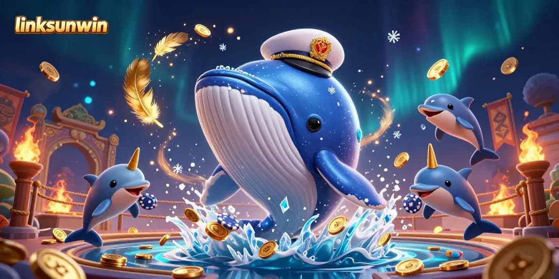 Engage with linksunwin's vibrant casino scene featuring a whale, narwhal, and playful dolphins.